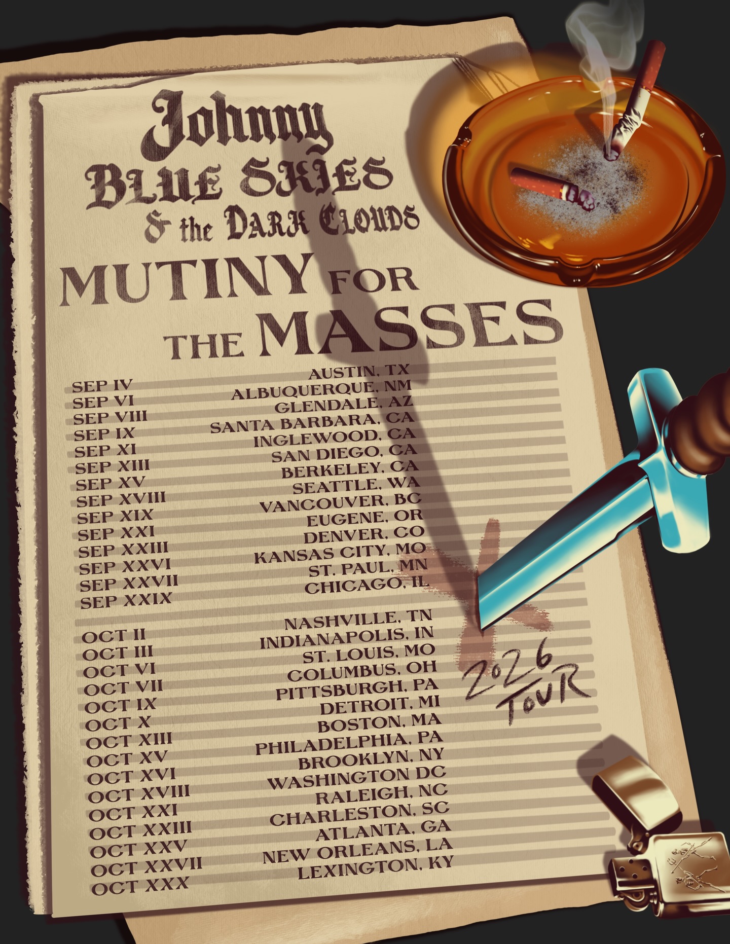 Johnny Blue Skies Mutiny for the Masses Tour Poster 2026